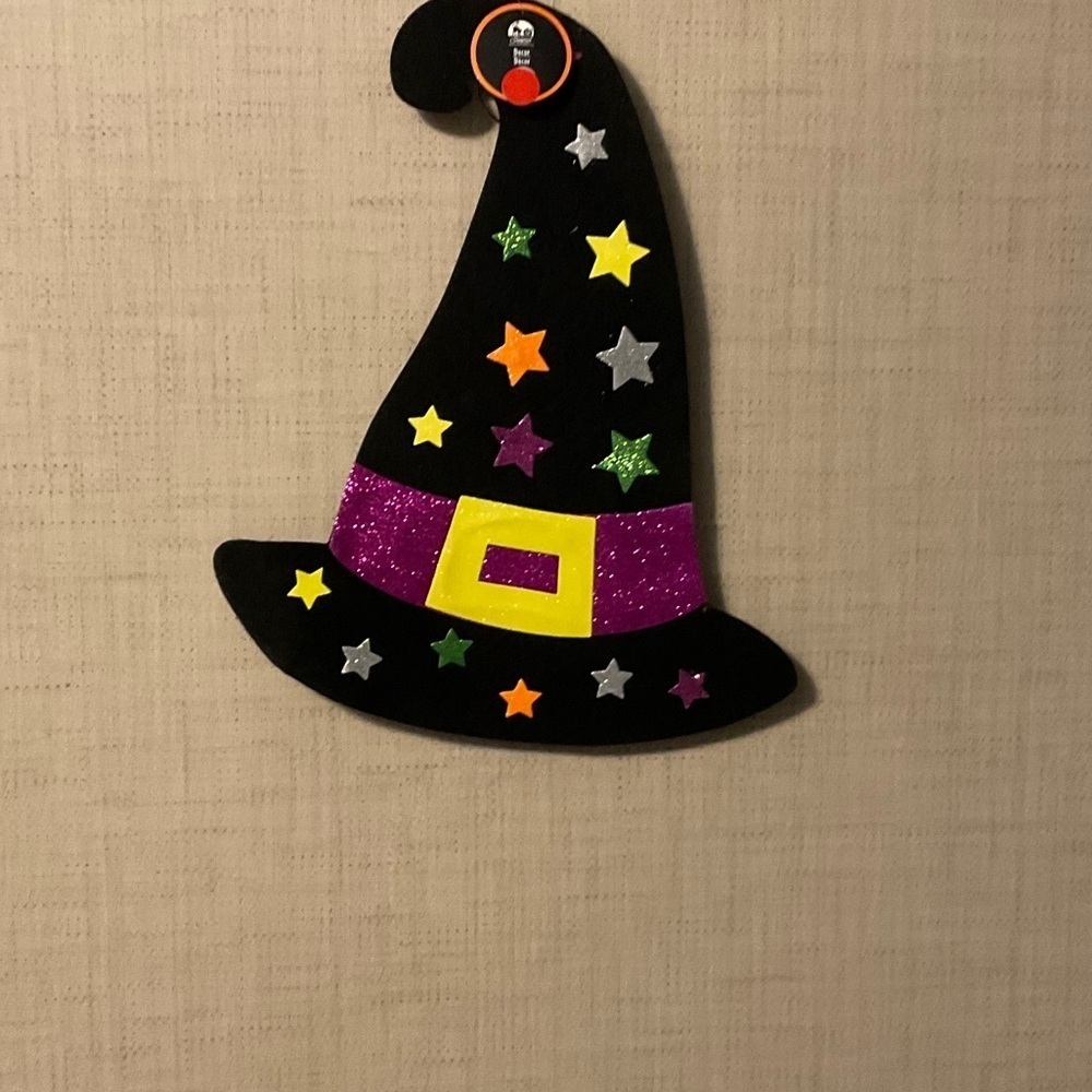 Black Witch Hat Wall Decor with Colorful Stars